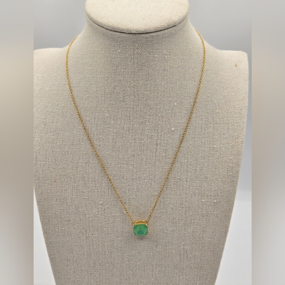 SPARTINA 448 Gold Plated Necklace Green Gemstone Adjustable - Picture 3 of 7